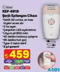 KİWİ KEP-6818 ŞARJLI EPİLASYON CİHAZI